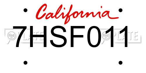 7HSF011 California License Plate