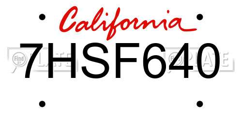 7HSF640 California License Plate