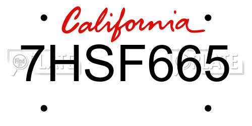 7HSF665 California License Plate