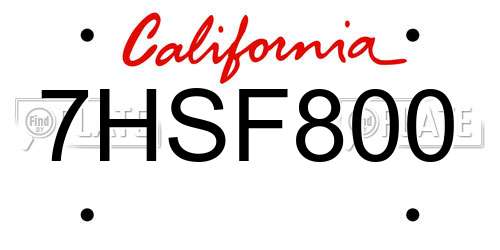 7HSF800 California License Plate