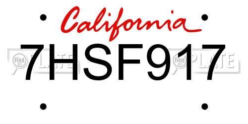 7HSF917 California License Plate