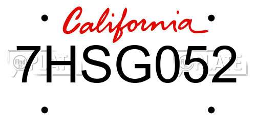 7HSG052 California License Plate