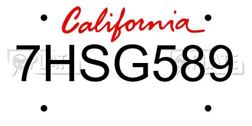 7HSG589 California License Plate