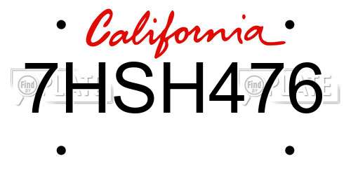 7HSH476 California License Plate