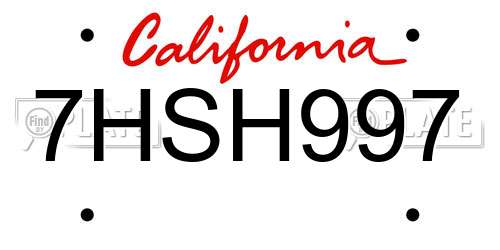 7HSH997 California License Plate