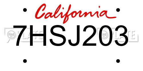 7HSJ203 California License Plate