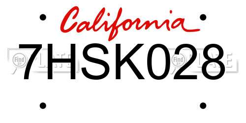 7HSK028 California License Plate