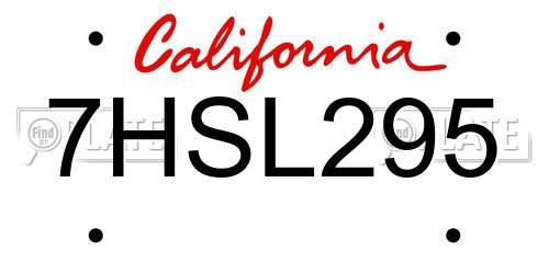 7HSL295 California License Plate