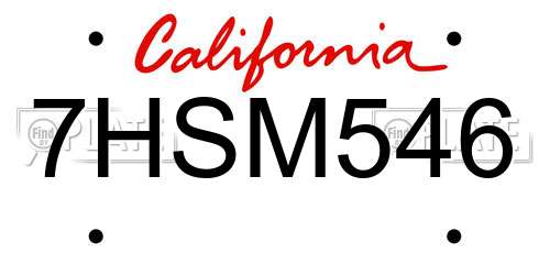 7HSM546 California License Plate