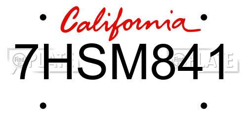 7HSM841 California License Plate