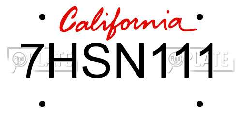7HSN111 California License Plate