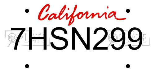 7HSN299 California License Plate