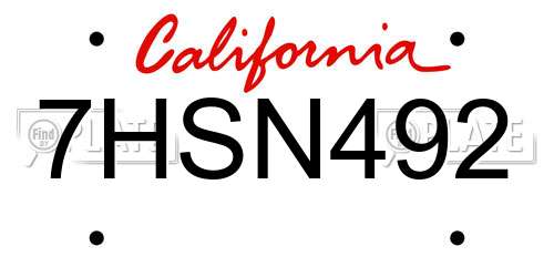 7HSN492 California License Plate