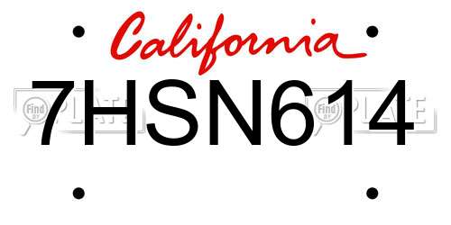 7HSN614 California License Plate