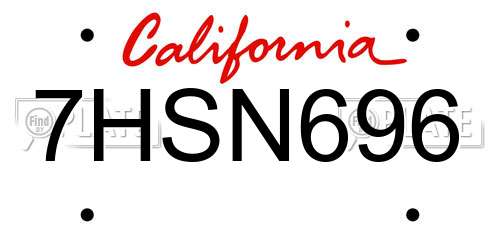 7HSN696 California License Plate