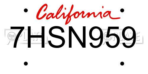 7HSN959 California License Plate