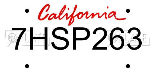 7HSP263 California License Plate