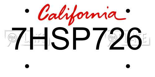 7HSP726 California License Plate