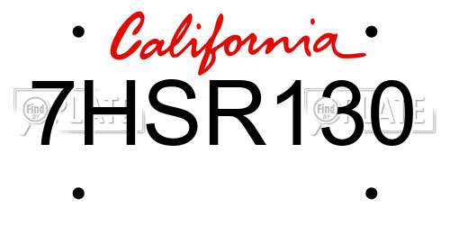 7HSR130 California License Plate