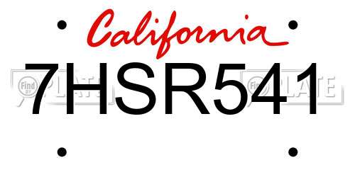 7HSR541 California License Plate