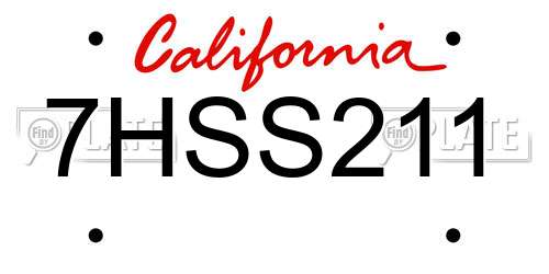7HSS211 California License Plate