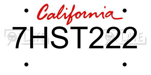 7HST222 California License Plate