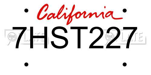 7HST227 California License Plate