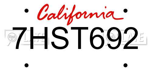 7HST692 California License Plate