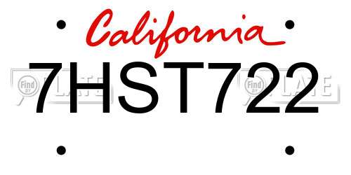 7HST722 California License Plate