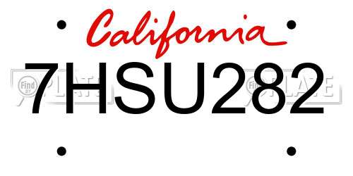 7HSU282 California License Plate