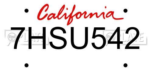 7HSU542 California License Plate