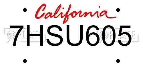 7HSU605 California License Plate