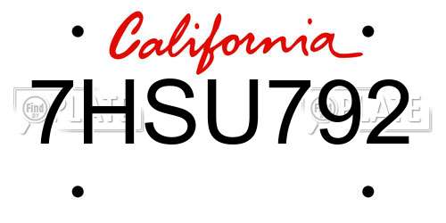 7HSU792 California License Plate