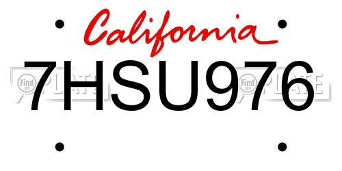 7HSU976 California License Plate