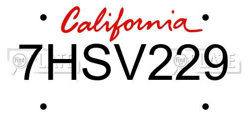 7HSV229 California License Plate