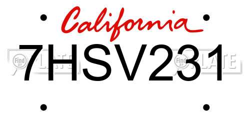 7HSV231 California License Plate