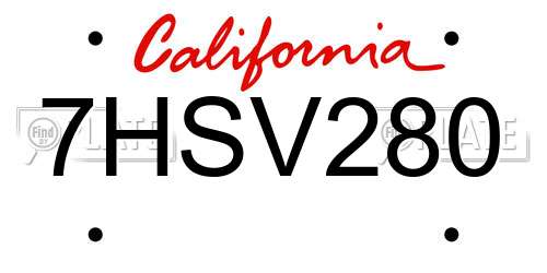 7HSV280 California License Plate