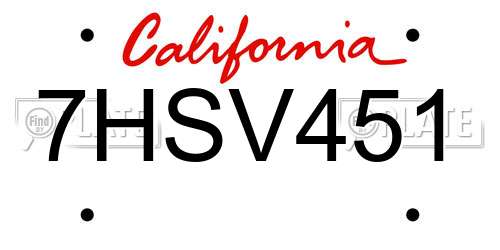7HSV451 California License Plate