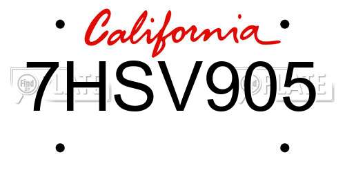 7HSV905 California License Plate