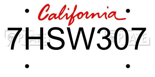 7HSW307 California License Plate