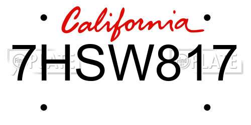 7HSW817 California License Plate