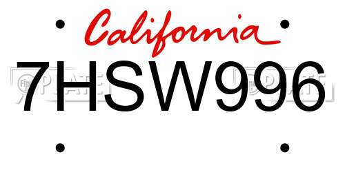 7HSW996 California License Plate