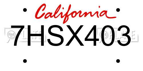 7HSX403 California License Plate
