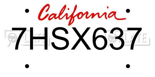 7HSX637 California License Plate