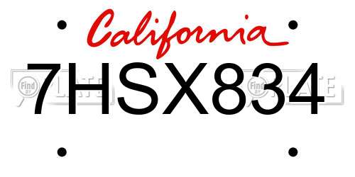 7HSX834 California License Plate