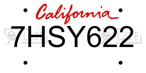 7HSY622 California License Plate
