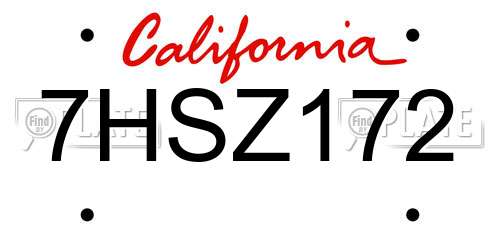 7HSZ172 California License Plate