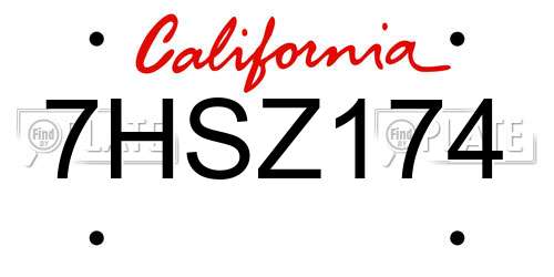 7HSZ174 California License Plate