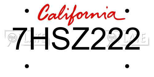 7HSZ222 California License Plate