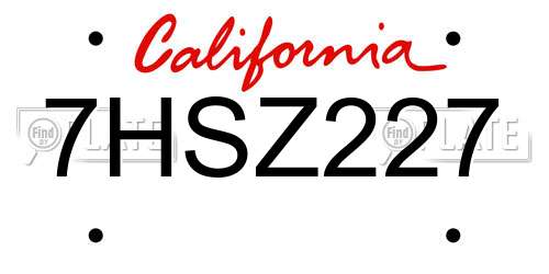 7HSZ227 California License Plate